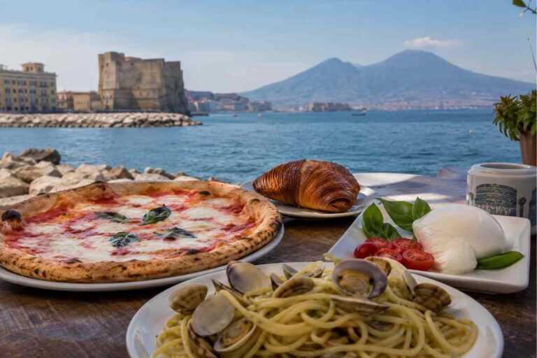 Napoli, panoramica con cibo