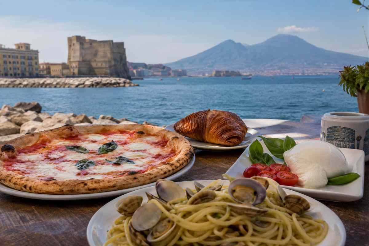 Napoli, panoramica con cibo