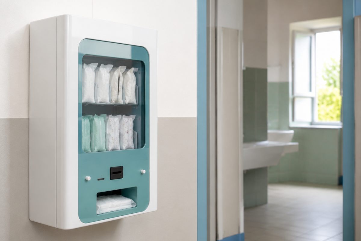 Distributore di assorbenti gratis in una scuola
